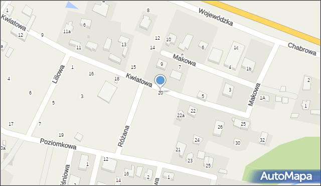 Grabno, Kwiatowa, 20, mapa Grabno