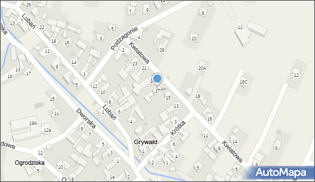 Grywałd, Kwiatowa, 17, mapa Grywałd