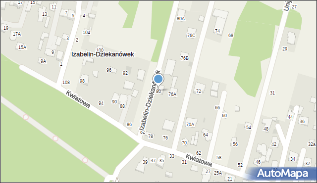 Izabelin-Dziekanówek, Kwiatowa, 80, mapa Izabelin-Dziekanówek