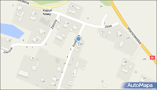 Kazuń Nowy, Kwitnąca, 1, mapa Kazuń Nowy
