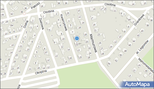 Kielce, Kwarcytowa, 11, mapa Kielc