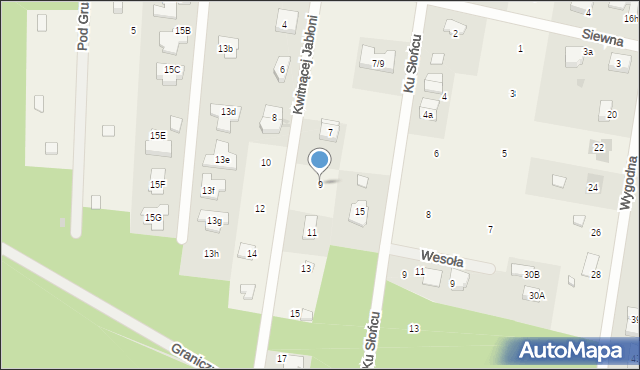 Krzywiec, Kwitnącej Jabłoni, 9, mapa Krzywiec