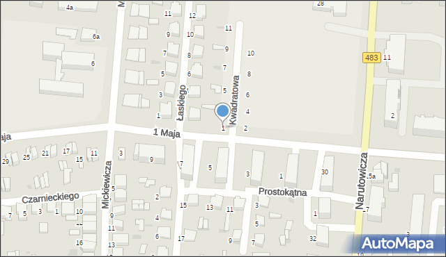 Łask, Kwadratowa, 1, mapa Łask