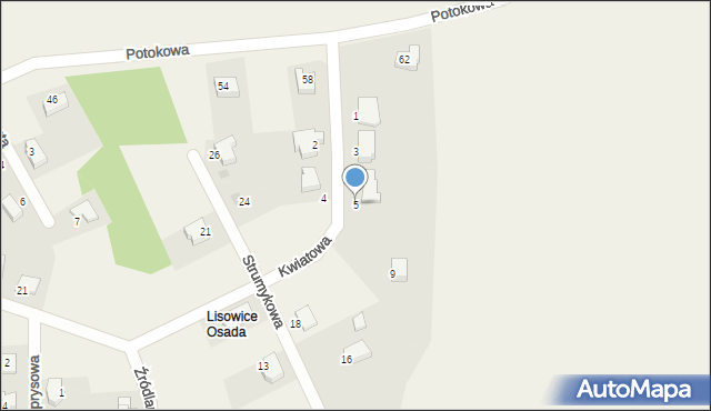 Lisowice, Kwiatowa, 5, mapa Lisowice