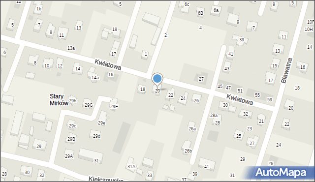 Mirków, Kwiatowa, 20, mapa Mirków