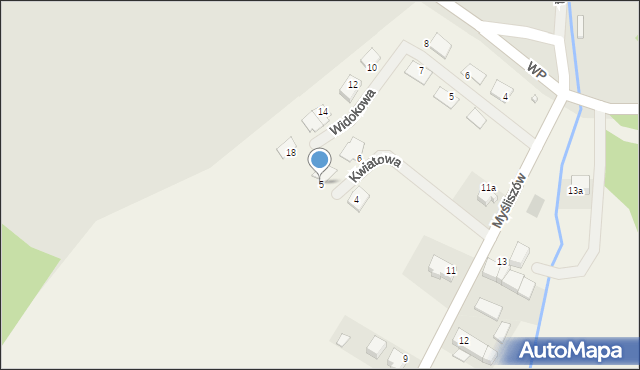 Myśliszów, Kwiatowa, 5, mapa Myśliszów