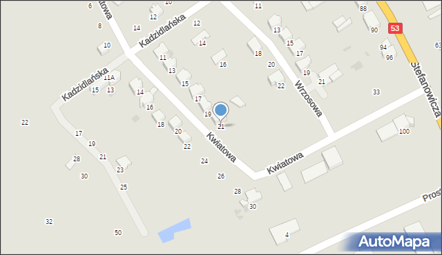 Myszyniec, Kwiatowa, 21, mapa Myszyniec