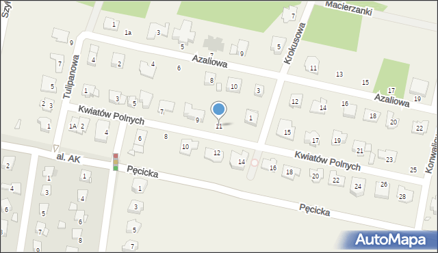 Pęcice, Kwiatów Polnych, 11, mapa Pęcice