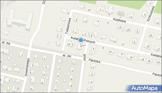 Pęcice, Kwiatów Polnych, 4, mapa Pęcice