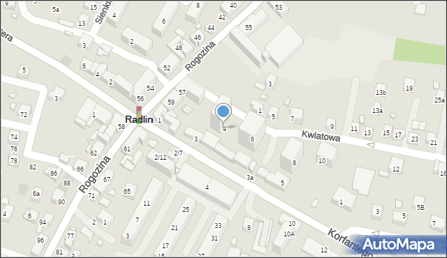 Radlin, Kwiatowa, 4, mapa Radlin