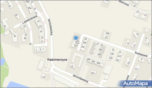 Radomierzyce, Kwiatowa, 31c, mapa Radomierzyce