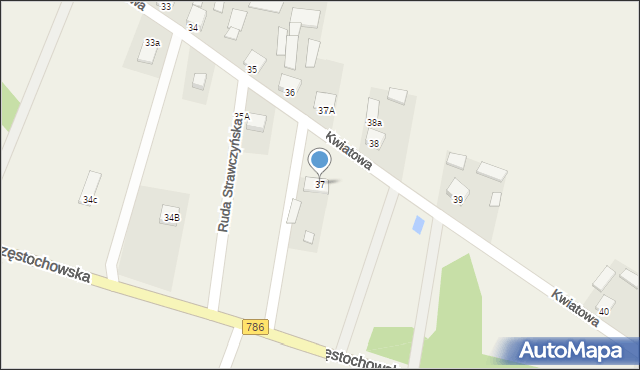 Ruda Strawczyńska, Kwiatowa, 27, mapa Ruda Strawczyńska