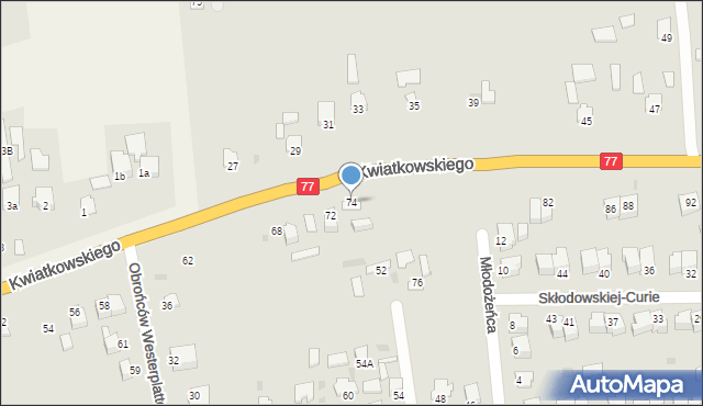 Sandomierz, Kwiatkowskiego Eugeniusza, 74, mapa Sandomierza