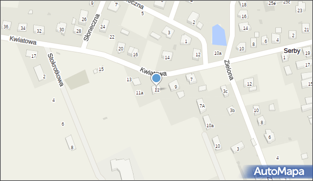 Serby, Kwiatowa, 11, mapa Serby