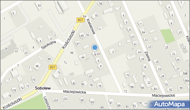 Sobolew, Kwiatowa, 4, mapa Sobolew