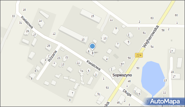 Sopieszyno, Kwiatowa, 6, mapa Sopieszyno