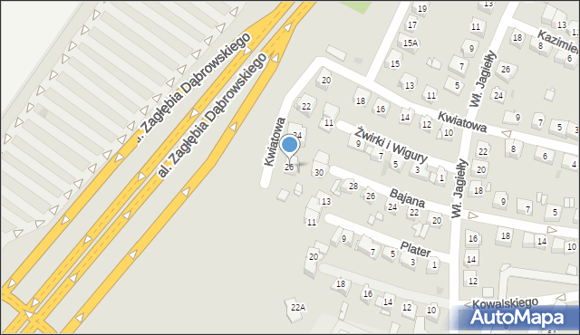 Sosnowiec, Kwiatowa, 26, mapa Sosnowca