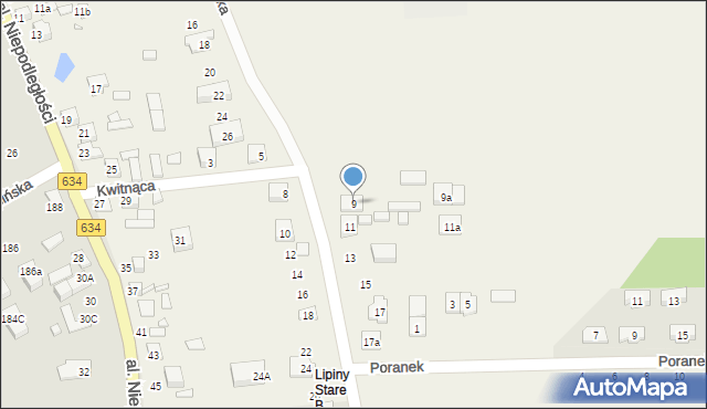 Stare Lipiny, Kwitnąca, 9, mapa Stare Lipiny