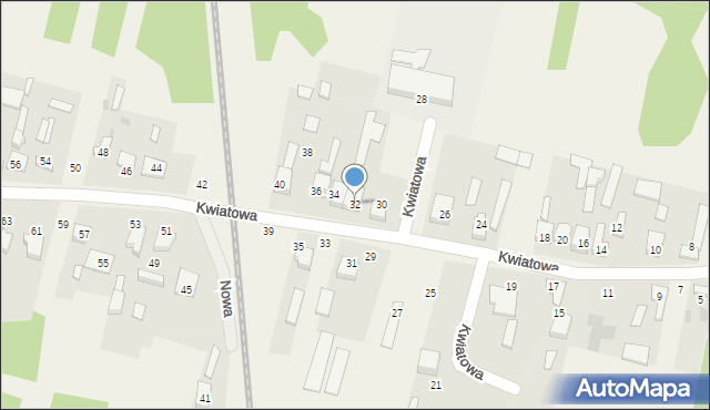 Stary Broniszew, Kwiatowa, 32, mapa Stary Broniszew