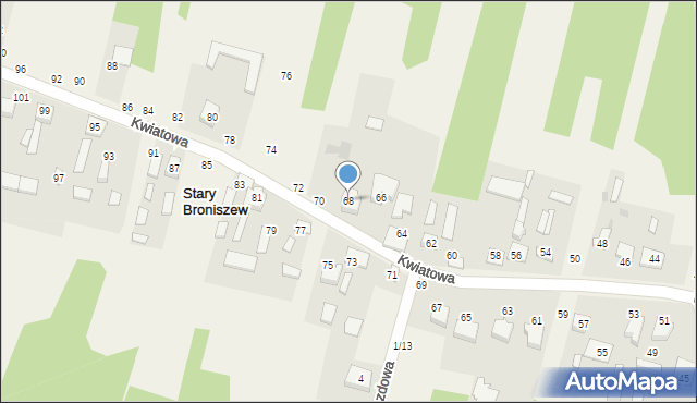 Stary Broniszew, Kwiatowa, 68, mapa Stary Broniszew