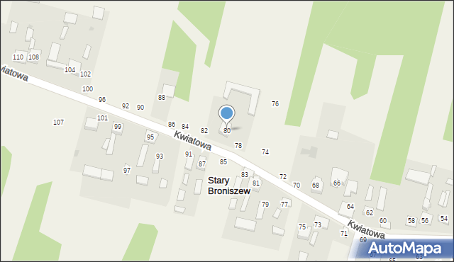 Stary Broniszew, Kwiatowa, 80, mapa Stary Broniszew