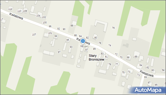 Stary Broniszew, Kwiatowa, 89a, mapa Stary Broniszew