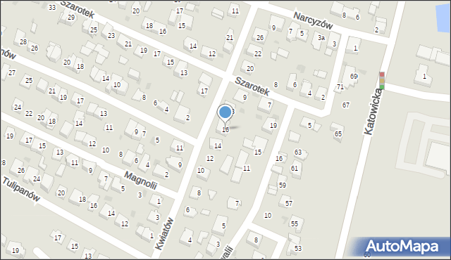 Tychy, Kwiatów, 16, mapa Tychów