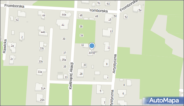Warszawa, Kwitnącej Akacji, 30/32, mapa Warszawy