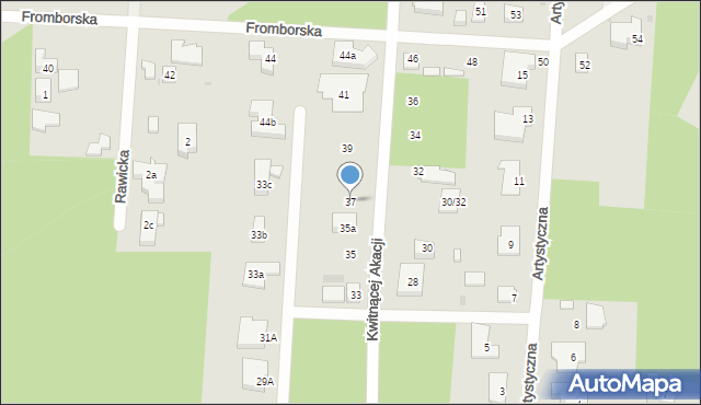 Warszawa, Kwitnącej Akacji, 37, mapa Warszawy