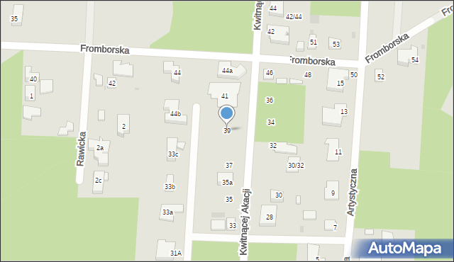 Warszawa, Kwitnącej Akacji, 39, mapa Warszawy