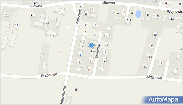 Wojnowice, Kwiatowa, 5, mapa Wojnowice