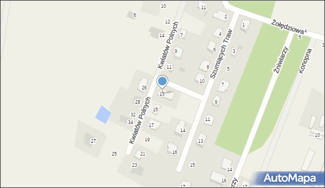 Zielonka, Kwiatów Polnych, 13, mapa Zielonka