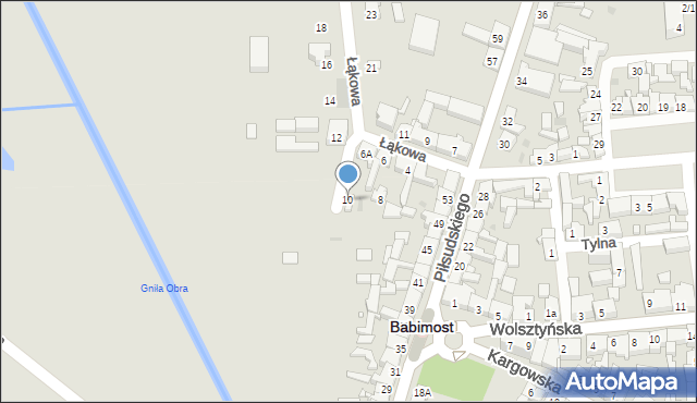 Babimost, Łąkowa, 10, mapa Babimost
