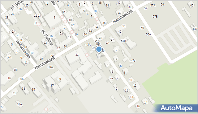 Biała Podlaska, Łąkowa, 1, mapa Białej Podlaskiej