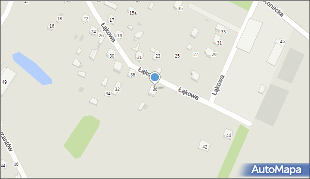 Białaczów, Łąkowa, 36, mapa Białaczów
