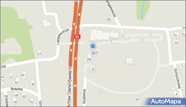 Bielsko-Biała, Langiewicza Mariana, gen., 26b, mapa Bielsko-Białej