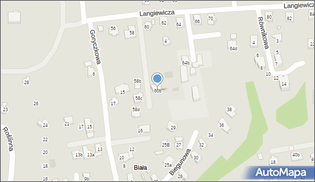 Bielsko-Biała, Langiewicza Mariana, gen., 60b, mapa Bielsko-Białej
