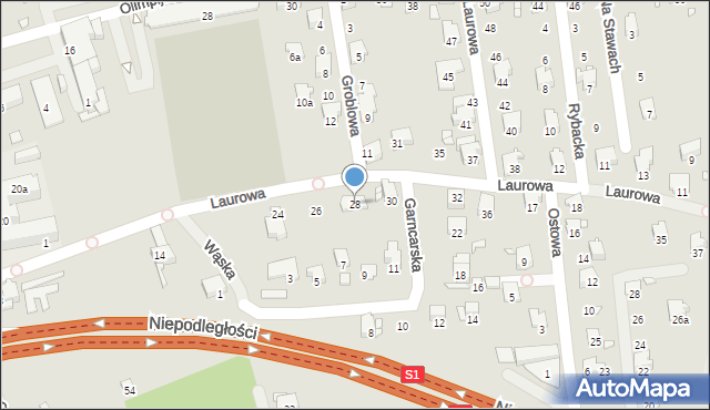 Bielsko-Biała, Laurowa, 28, mapa Bielsko-Białej