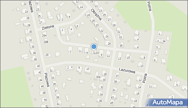 Biskupiec, Lazurowa, 7, mapa Biskupiec