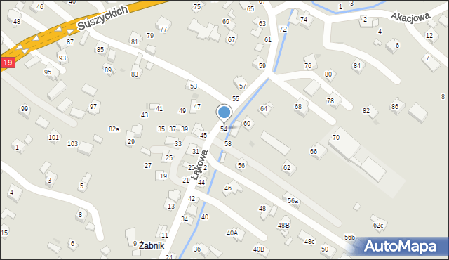 Boguchwała, Łąkowa, 54, mapa Boguchwała