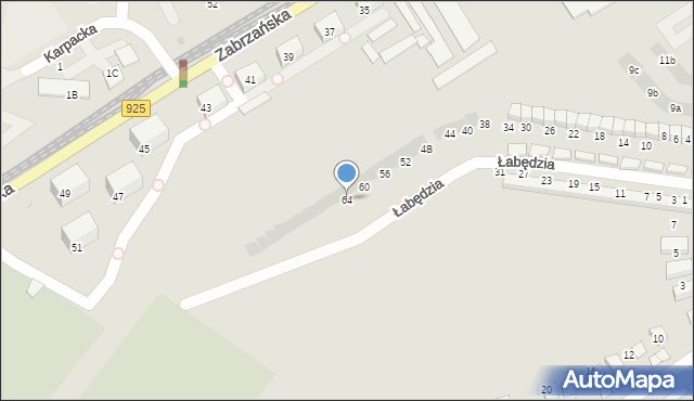 Bytom, Łabędzia, 64, mapa Bytomia