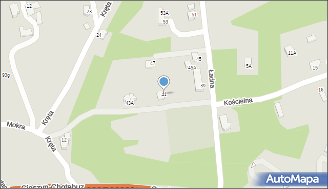 Cieszyn, Ładna, 41, mapa Cieszyna