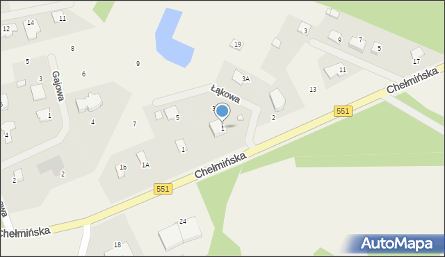 Dąbrowa Chełmińska, Łąkowa, 1, mapa Dąbrowa Chełmińska