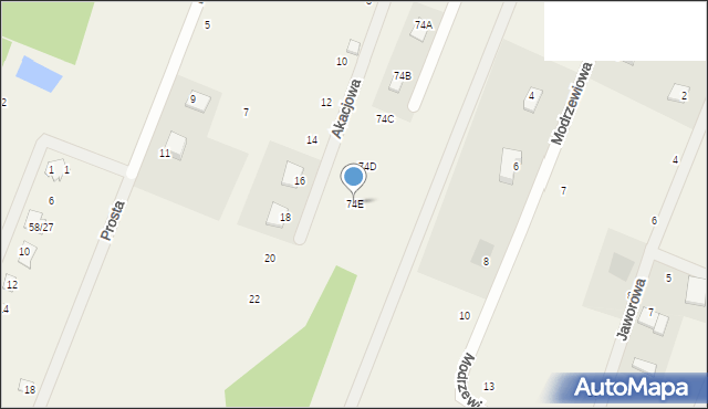 Grabina, Łącka, 74E, mapa Grabina