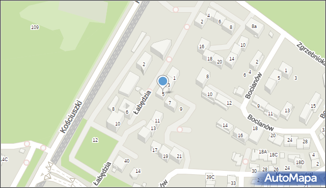 Katowice, Łabędzia, 5, mapa Katowic