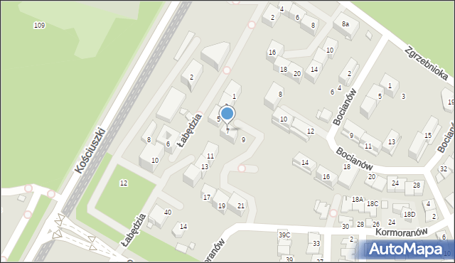 Katowice, Łabędzia, 7, mapa Katowic