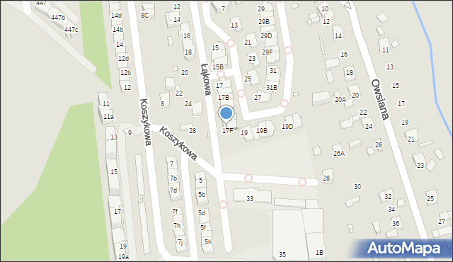 Katowice, Łąkowa, 17F, mapa Katowic