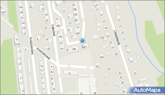 Katowice, Łąkowa, 19D, mapa Katowic