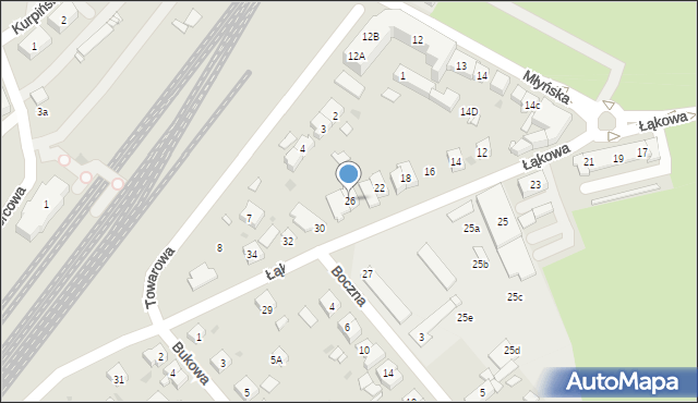 Kościan, Łąkowa, 26, mapa Kościan
