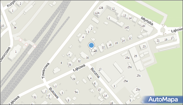 Kościan, Łąkowa, 28, mapa Kościan